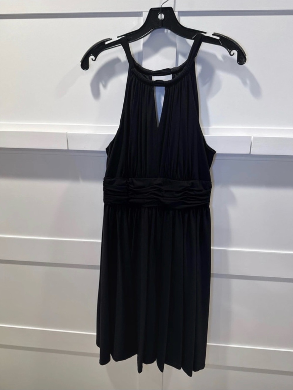 White House Black Market Black Halter Pleated Waist Cocktail Dress